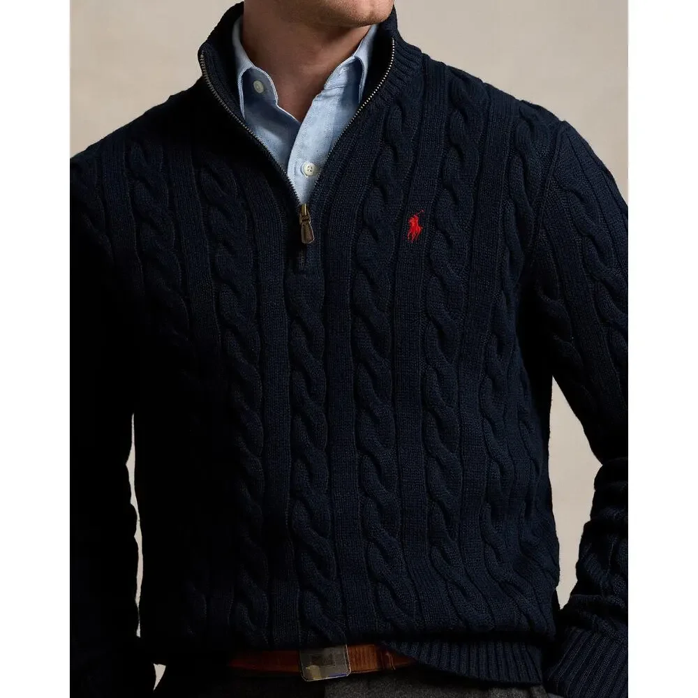 Polo Ralph Lauren Cable Knit 1/4 Zip Sweater Navy Blue Cotton 2XL NWT